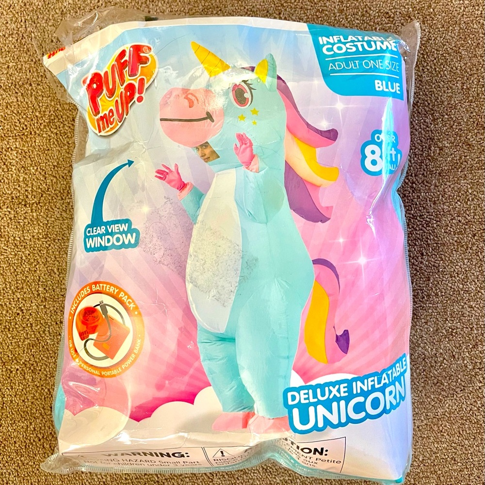 NWT Puff Me Up! Deluxe Inflatable Unicorn Over 8ft Tall Adult One Size